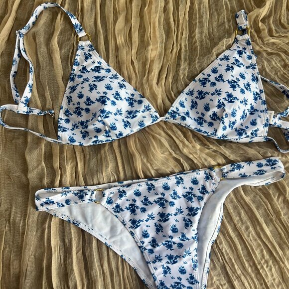 SHENHE Women's 2 Piece Floral High Cut Ring Linked Triangle Bikini Swimsuit Bath - Picture 4 of 13